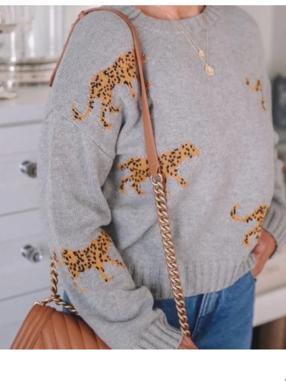 RAILS Perci Jungle Cat Grey Cotton Cashmere Pullover Leopard Sweater Size XL